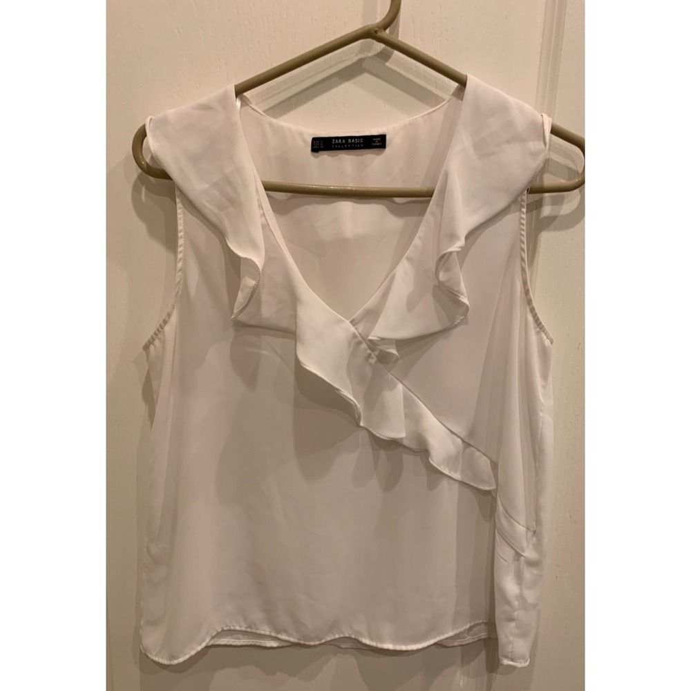 Zara Basic Collection Ruffle Front Sheer Top Cream Color Sz‎ M